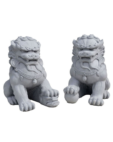 Fu Dog Pair in Cast Stone Antique Gray