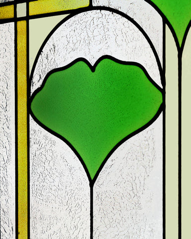 Arts and Crafts 35.5" Ginkgo Art Glass Panel Closeup Leaf