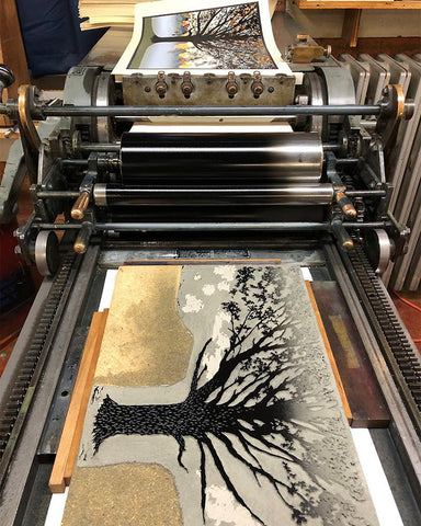 Laura Wilder Morning Mist Limited Edition Matted Block Print Process