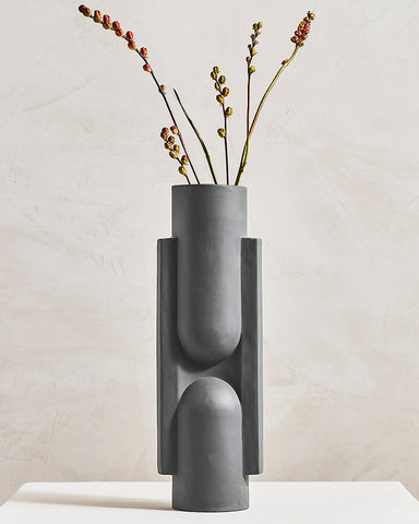 Light + Ladder KALA Ceramic Vase - Hematite with plant