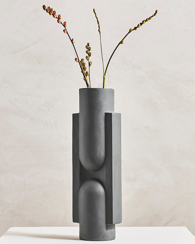 Light + Ladder KALA Ceramic Vase - Hematite angled with plant