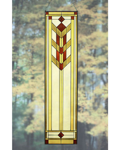Arts and Crafts 35.5" Prairie Flower Art Glass Panel - Red