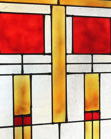 Arts and Crafts Prairie Squares Art Glass Panel Red