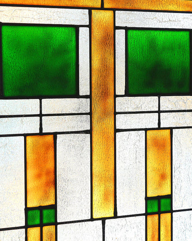 Arts and Crafts Prairie Squares Art Glass Panel Green