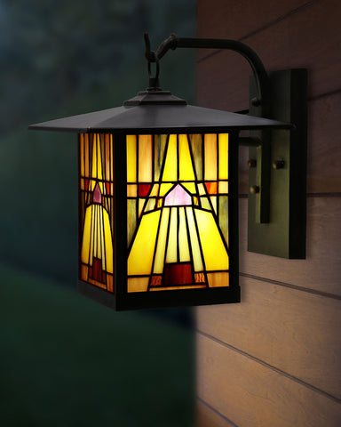 Mission Craftsman Stained Glass Wall Sconce Amber Outside