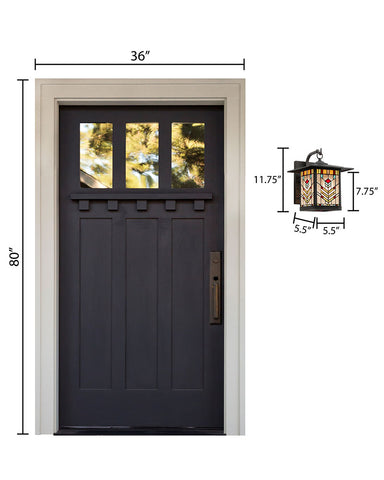 Mission Craftsman Stained Glass Wall Sconce Juniper Sizing