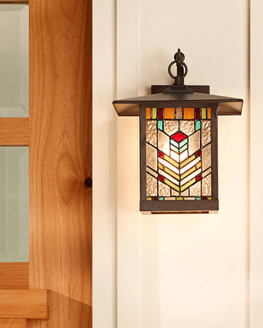 Mission Craftsman Stained Glass Wall Sconce Juniper Outside
