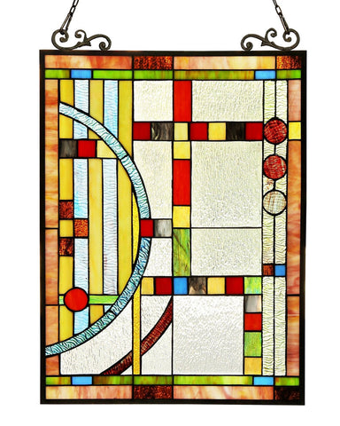 Arts & Crafts Mission Circles Stained Glass Panel