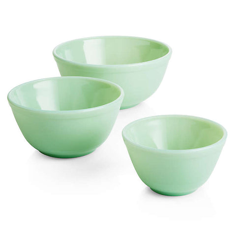 Mosser Glass 3-Piece Jadeite Nesting Mixing Bowl Set Shown Individually
