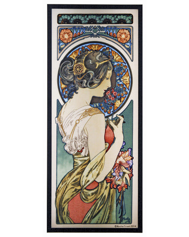 Mucha Feather & Primrose, 1899 Art Glass Panels