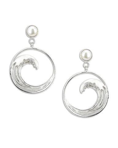 Hokusai Silver and Pearl Earrings