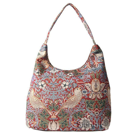 William Morris Strawberry Thief Tapestry Hobo Shoulder Bag Red 