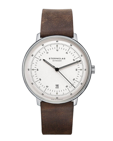 Sternglas Hamburg Satin Silver / Vintage Mocha Watch, Front view