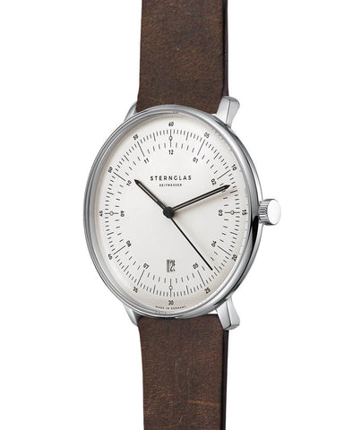 Sternglas Hamburg Satin Silver / Vintage Mocha Watch, Angle view