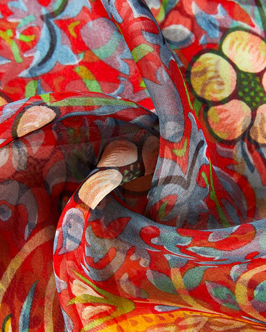 William Morris Red Strawberry Thief Silk Chiffon Scarf Style