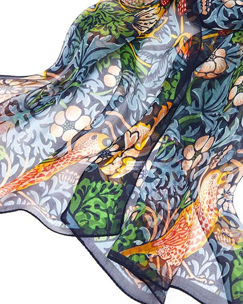 Vintage Metropolitan Museum of Art William Morris Compton Square Floral Black Silk Scarf Made in Vintage Metropolitan Museum of Art William Morris Compton Square Floral Black Silk Scarf Made in