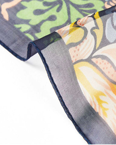 William Morris Strawberry Thief Silk Chiffon Scarf - Blue Texture