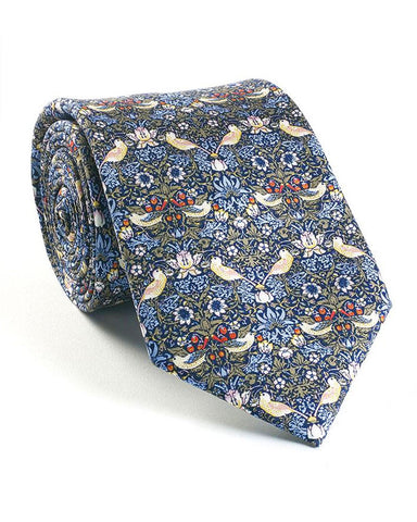 William Morris Strawberry Thief Blue Silk Tie