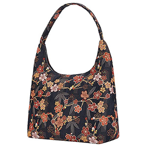 Ume Sakura Tapestry Hobo Shoulder Bag angled