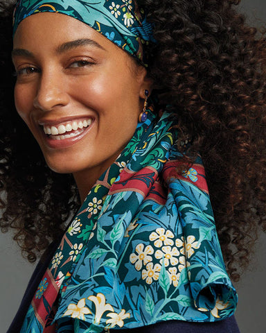 William Morris Mixed Patterns Crepe de Chine Silk Scarf Model