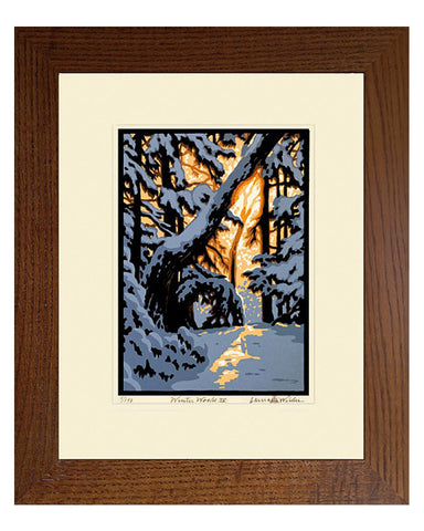 Laura Wilder Winter Woods IV Limited Edition Framed Matted Block Print Ivory