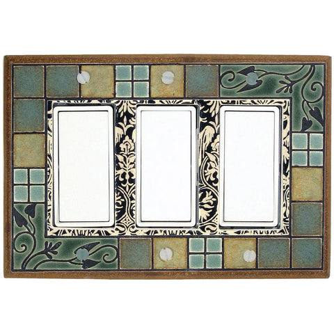 Arts & Crafts Ceramic Tile Switch Plate Triple Rocker