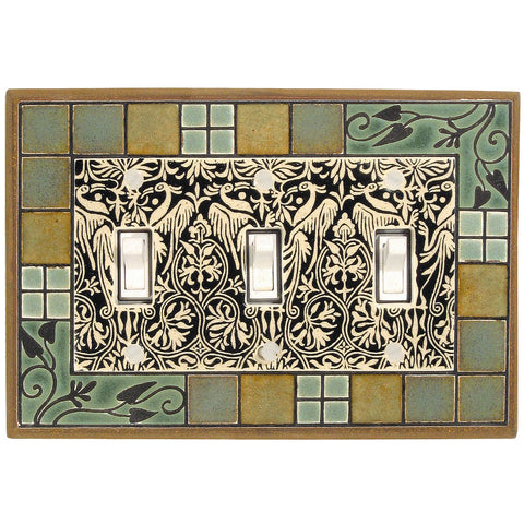 Arts & Crafts Ceramic Tile Switch Plate Triple Toggle