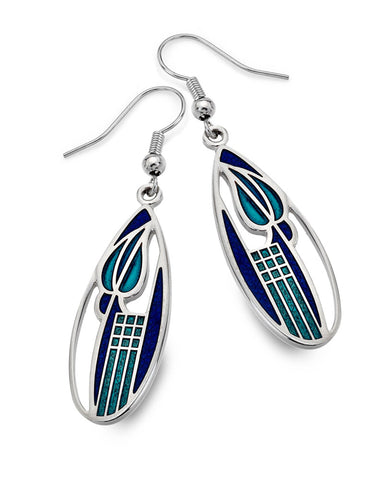 Charles Rennie Mackintosh Tulip and Lattice Earrings Blue