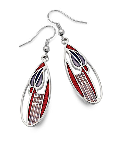 Charles Rennie Mackintosh Tulip and Lattice Earrings Red