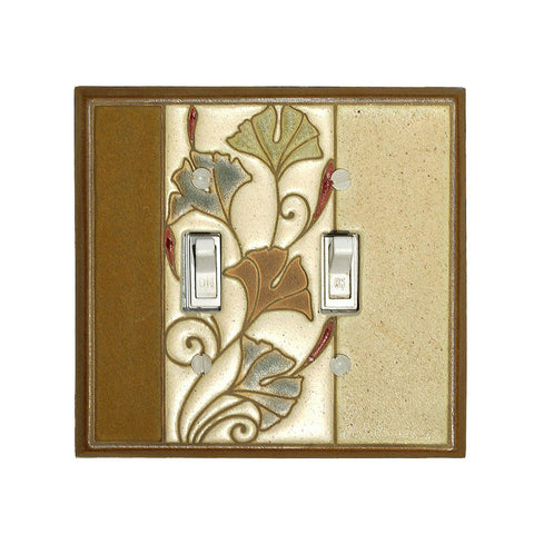 Art Nouveau Ginkgo Ceramic Tile Switchplate Double Toggle