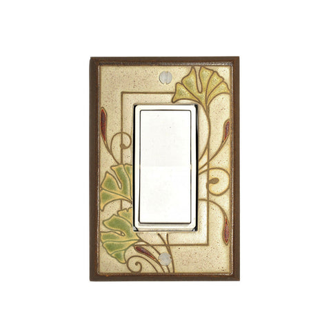 Art Nouveau Ginkgo Ceramic Tile Switchplate Single Rocker