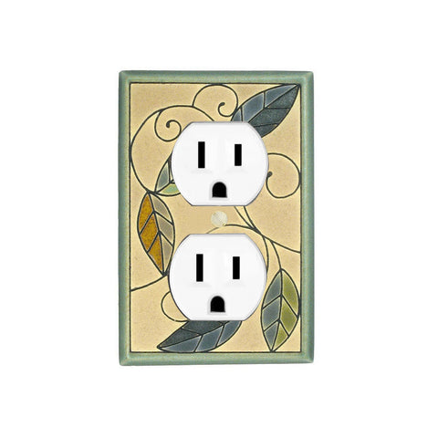 Art Nouveau Mosaic Leaves Ceramic Tile Switchplate Single Outlet