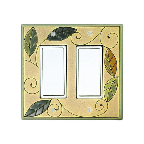 Art Nouveau Mosaic Leaves Ceramic Tile Switchplate Double Rocker