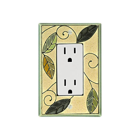 Art Nouveau Mosaic Leaves Ceramic Tile Switchplate Single Rocker Outlet