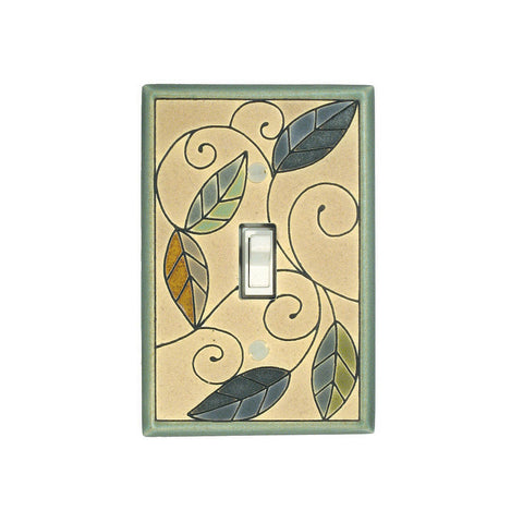 Art Nouveau Mosaic Leaves Ceramic Tile Switchplate Single Toggle