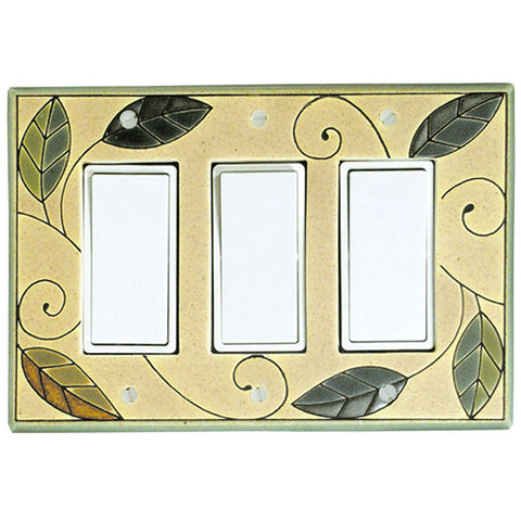 Art Nouveau Mosaic Leaves Ceramic Tile Switchplate Triple Rocker