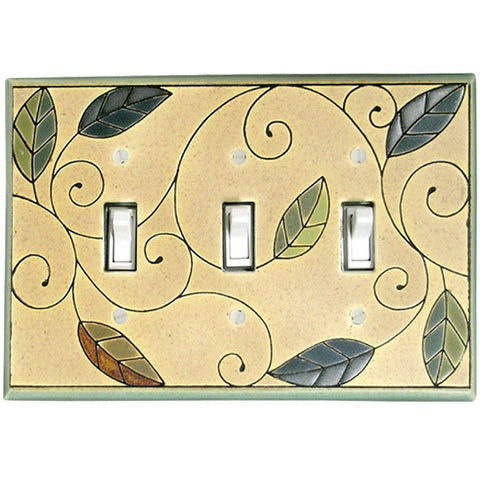 Art Nouveau Mosaic Leaves Ceramic Tile Switchplate Triple Toggle